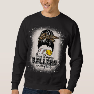 Sweatshirt Messy Bun Maman Des Deux Baseball Softball Busy Ra