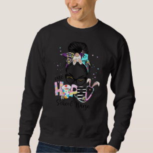 Sweatshirt Messy Bun One Hoppy School Nurse Bunny Nurse Cute
