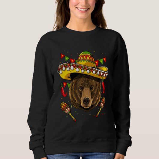 Sweatshirt Mexico Cinco de Mayo Grizzly Bear Sombrero Mexican (Devant)