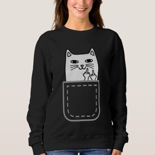 Sweatshirt Middle Finger Cat Pocket Funny Cartoon Cat White P (Devant)