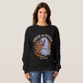 Sweatshirt Mignon Fantôme Mangeant de la Pizza Amusant Effray (Devant entier)