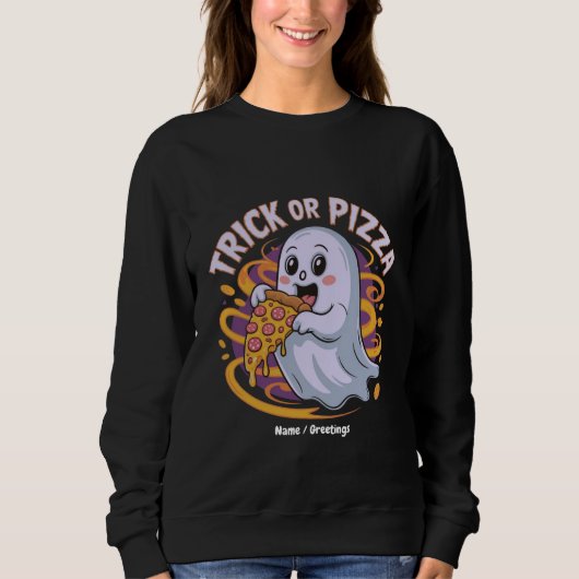 Sweatshirt Mignon Fantôme Mangeant de la Pizza Amusant Effray (Devant)