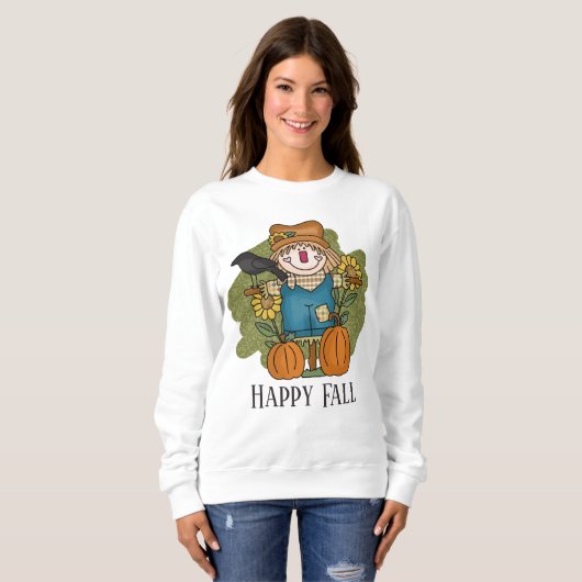Sweatshirt mignon Happy Fall Seasonal scarecrow ajouter du te (Devant entier)