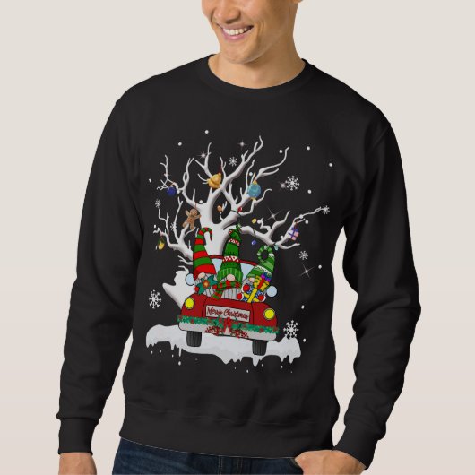 Sweatshirt Mignonne Gnome Camion Rouge Arbre de Noël Lumières (Devant)