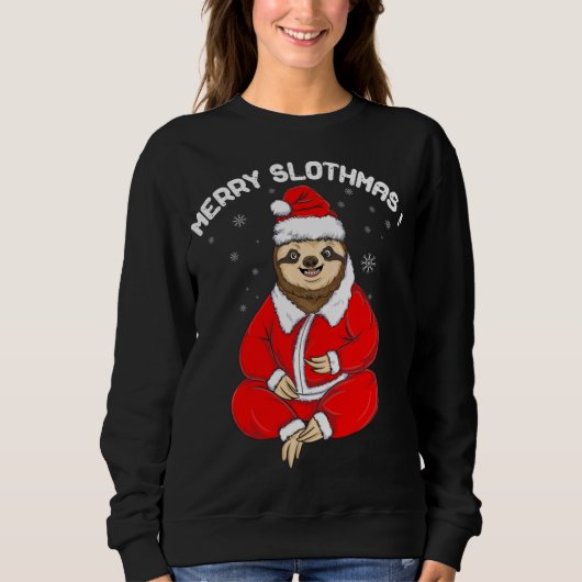 Sweatshirt Mignonne Joyeuse Slothmas Fente de Noël en pyjamas (Devant)
