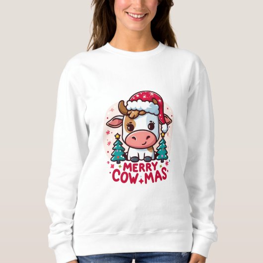 Sweatshirt Mignonne "Joyeux Noël" vache de Noël (Devant)