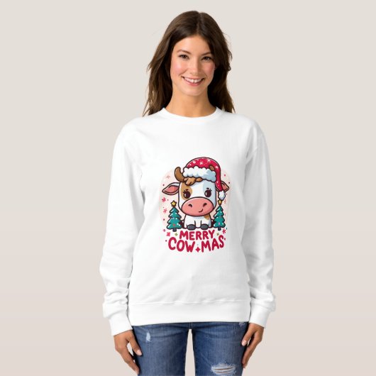Sweatshirt Mignonne "Joyeux Noël" vache de Noël (Devant entier)