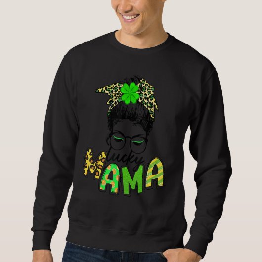 Sweatshirt Mignonne Messy Bun Plaid St Patrick's Day One Luck (Devant)