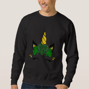 Sweatshirt Mignonne Unicorne Visage St patrick Jours Filles E