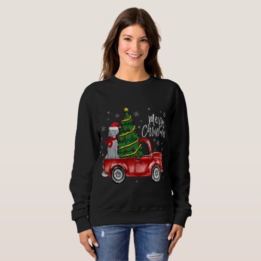 Sweatshirt Mignonne Weimaraner Chien Camion Joyeux Noël Chien (Devant entier)