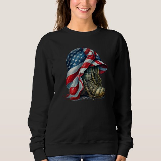 Sweatshirt Military Veteran Patriotic American Flag  10 (Devant)