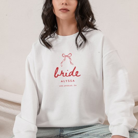 Sweatshirt Minimal Script Coquette Bow Bride Bachelorette