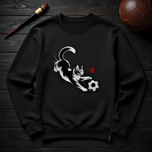 Sweatshirt Minimalist Sumi-e Soccer Cat Unique Gift for Cat
