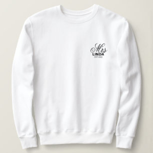 Sweatshirt Mme personnalisée avec nom, Fiançailles, mariée 
