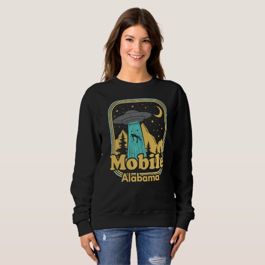 Sweatshirt Mobile Alabama Ufo Alien Hunter Ironique 80s State (Devant entier)