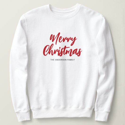 Sweatshirt Modern Merry Christmas Red Script Family Name (Design devant)