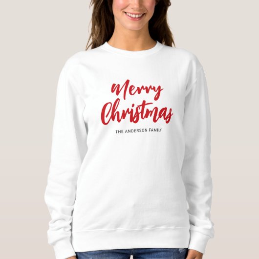 Sweatshirt Modern Merry Christmas Red Script Family Name (Devant)