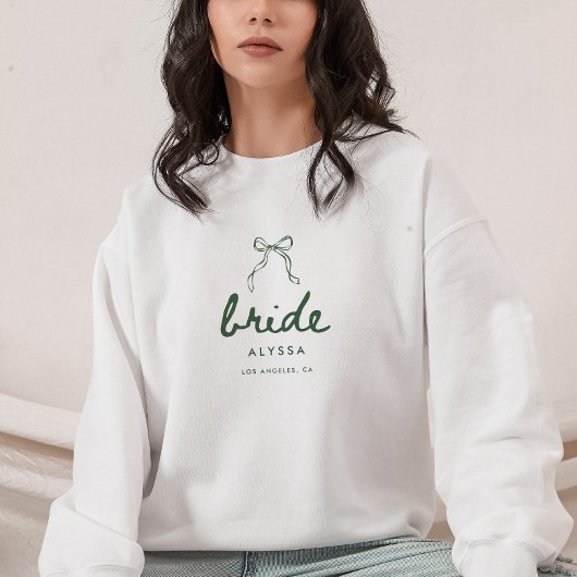 Sweatshirt Modern Script Green Coquette Bow Bride Wedding