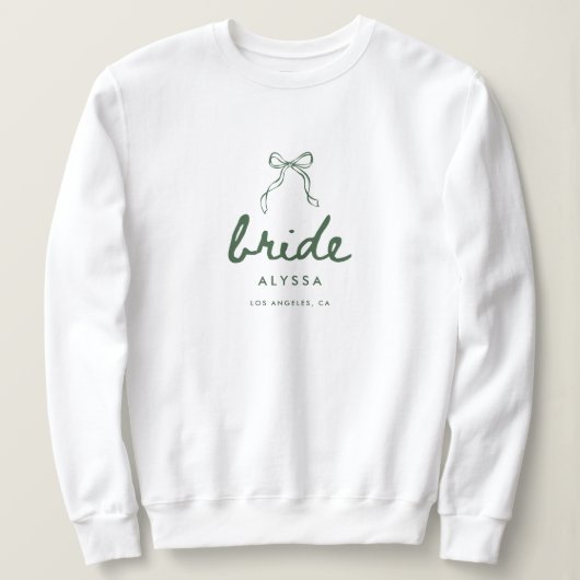 Sweatshirt Modern Script Green Coquette Bow Bride Wedding (Design devant)