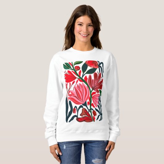 Sweatshirt moderne abstraite fleurie colorée (Devant entier)