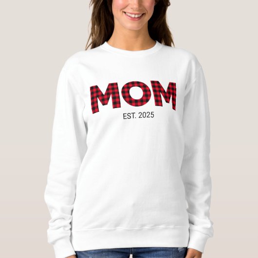 Sweatshirt Moderne Buffalo Plaid Maman Date d'établissement (Devant)