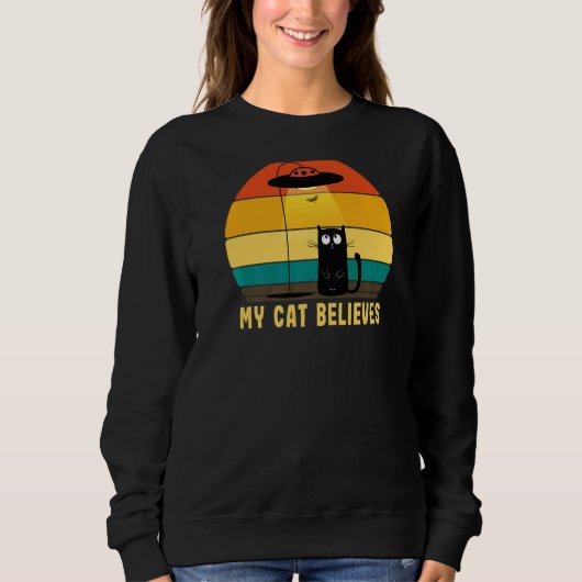 Sweatshirt Mon chat croit à l'enlèvement Alien Retro Sunset (Devant)