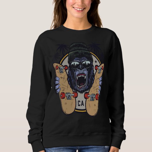 Sweatshirt Monkey Chimp Avec Lunettes De Soleil Et Skateboard (Devant)