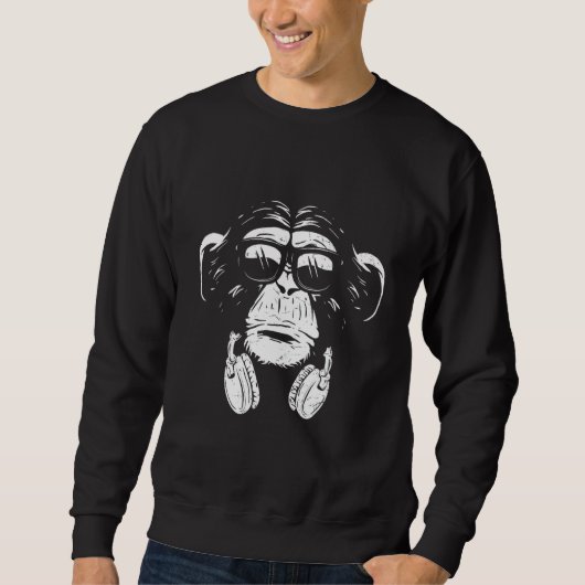 Sweatshirt Monkey Cooler Monkey Dj Headphones Idea Party Mus (Devant)