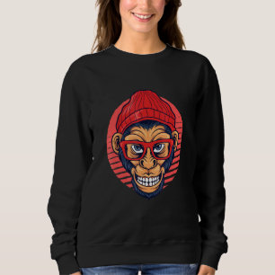 Sweatshirt Monkey Hipster lunettes rétros Hippie animal Freet