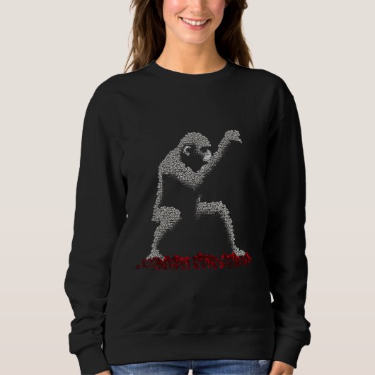Sweatshirt Monkey Pixel Animal Art Roses Flowers Creative Mon (Devant)