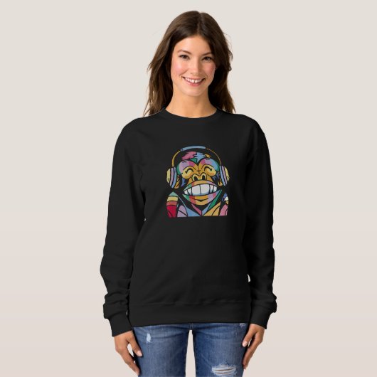 Sweatshirt Monkey with headphones in rainbow colours for fans (Devant entier)