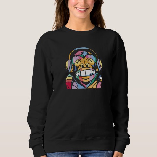 Sweatshirt Monkey with headphones in rainbow colours for fans (Devant)
