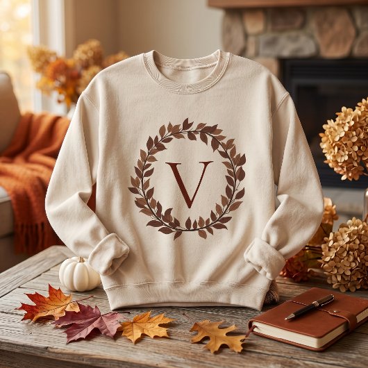 Sweatshirt Monogramme de feuille d'automne Nom initial Design