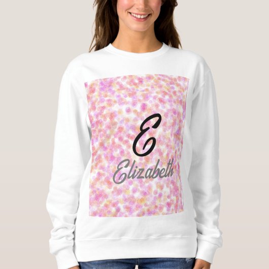 Sweatshirt Monogramme moderne Nom Aquarelle rose Yellow Spots (Devant)
