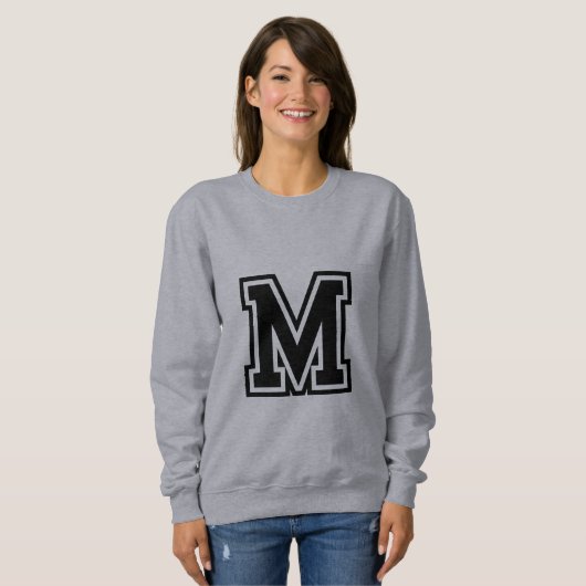 Sweatshirt Monogramme Noir Blanc Collège Initial M (Devant entier)