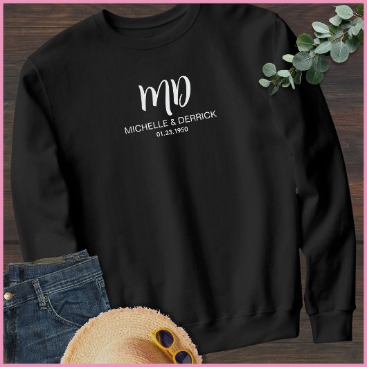 Sweatshirt Monogramme noir et blanc moderne Nom Mari