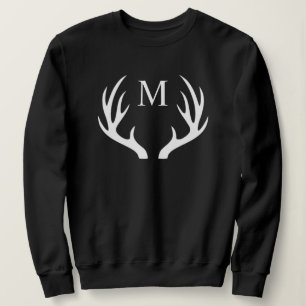 Sweatshirt Monogramme personnalisé avec Antler Cerf Blanc Noi