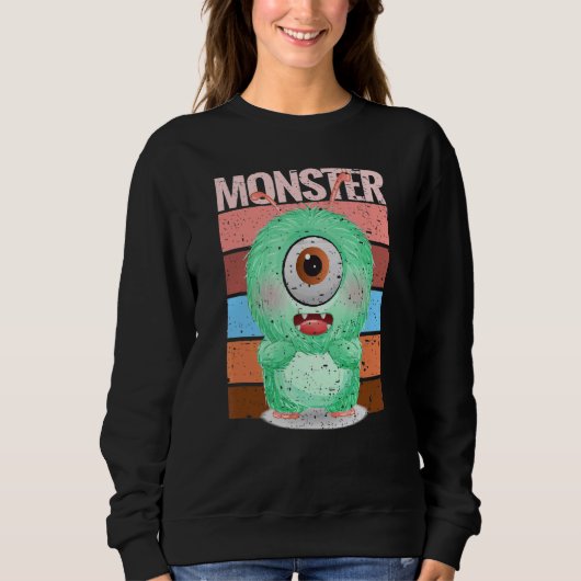 Sweatshirt Monstre Doux En Vert Croustillant Avec Un Oeil Géa (Devant)