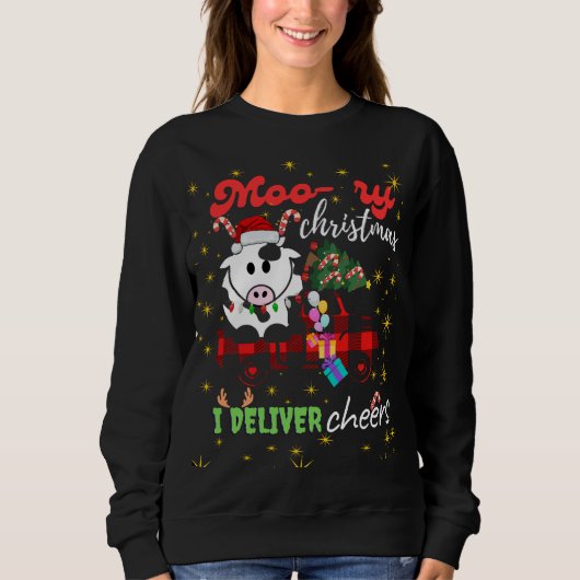 Sweatshirt Moo-ry Christmas Cow in Plaid Truck Holiday design (Devant)