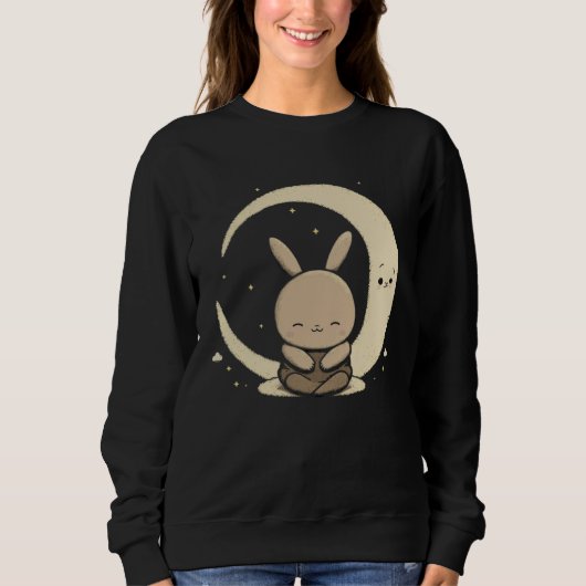 Sweatshirt Moon Bunny Rabbit Sitting In Crescent Moon Easter (Devant)