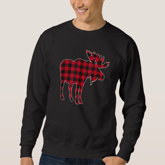 Sweatshirt Moose Christmas Correspondant Rouge Buffle Plaid F (Devant)