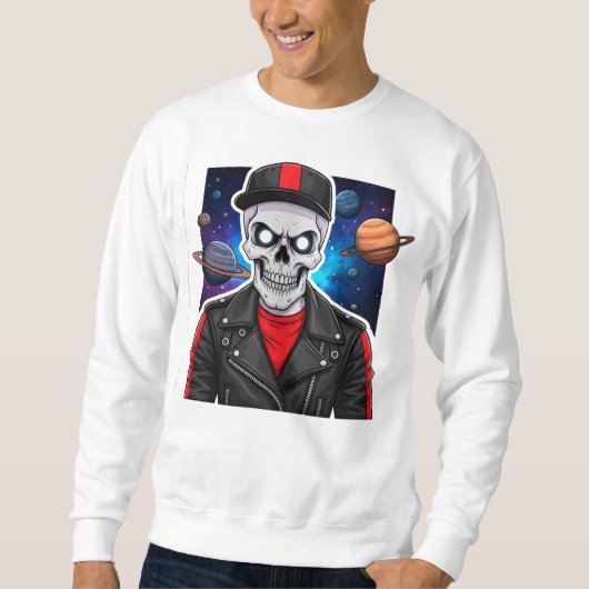 Sweatshirt Motard Crâne Avec Fond Spatial (Devant)
