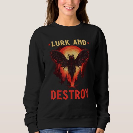 Sweatshirt Mothman Lurk and Destroy, Cryptid Folklore Mothman (Devant)