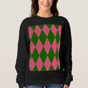 Sweatshirt Motif à carreaux Harlequin vert rose