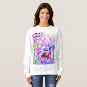 Sweatshirt Motif d'aquarelle Pansy sur panneaux bleu violet (Devant entier)