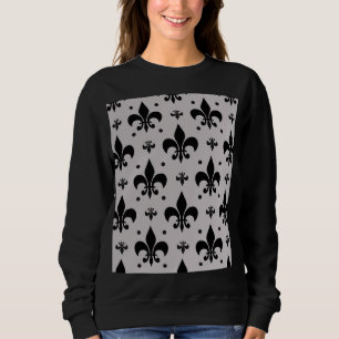 Sweatshirt Motif de fleur de lis gris et noir