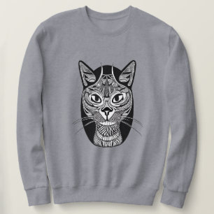 Sweatshirt Motif de tatouage de chats siamois en noir et blan