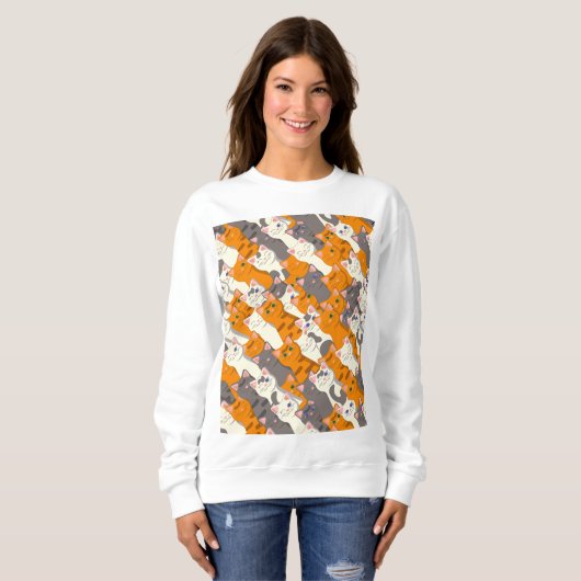 Sweatshirt Motif en diagonale du chat noir blanc gingembre (Devant entier)