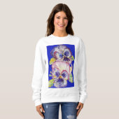 Sweatshirt Motif floral de pensée violette, Art aquarelle (Devant entier)