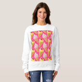 Sweatshirt Motif rose Kawaii avec crème glacée aux fraises (Devant entier)
